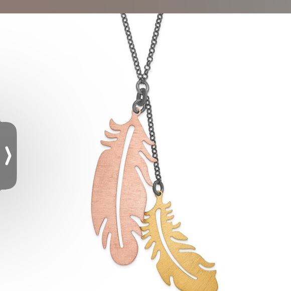 Sterling Silver Black-plated Rose & Gold-tone Feather Necklace - Picture 2 of 6